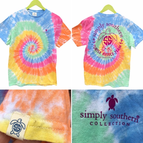 Simply Southern Small T-Shirt Tie Dye Turtle Graphic Tee NEW Rainbow Spiral - Picture 7 of 7